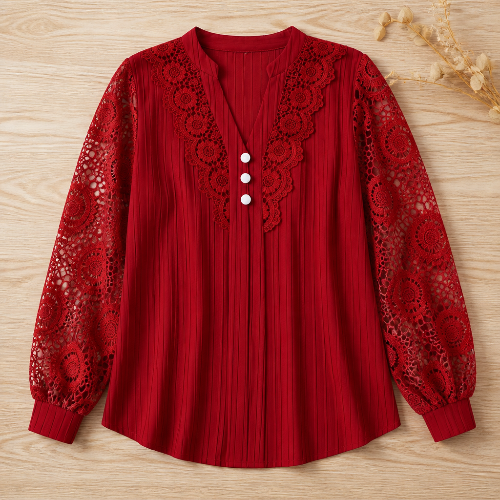 LumivaLace™ Pleated V-Neck Top — Unleash Effortless Elegance That Moves with You