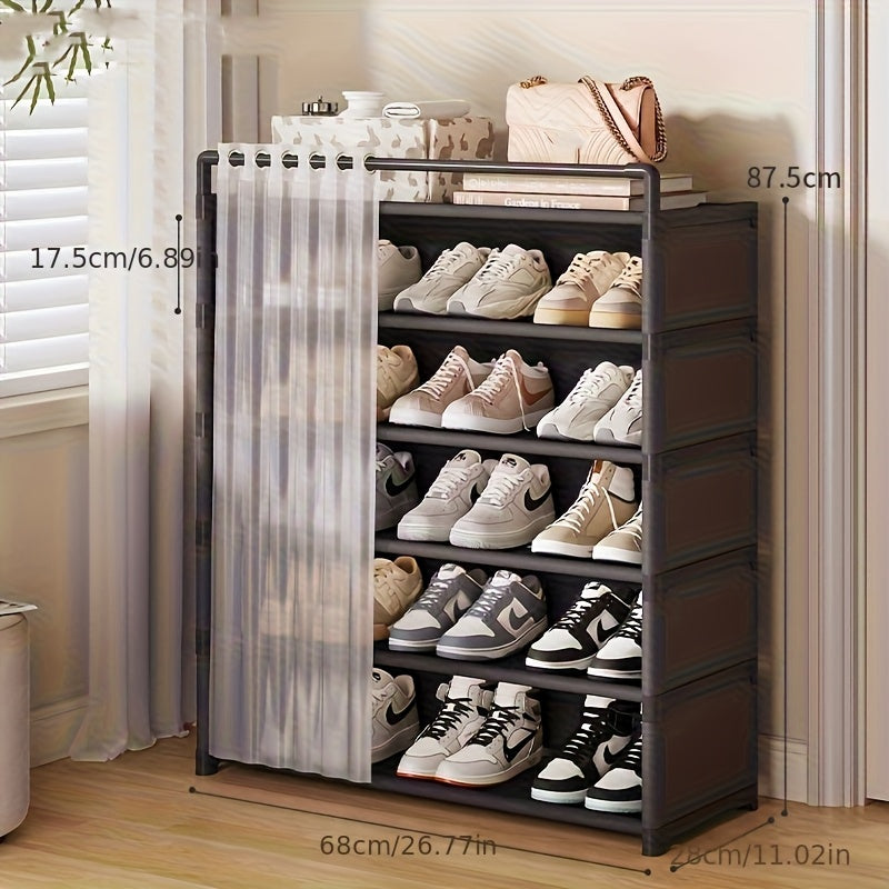 Foldable Shoe Rack with Dust Cover Curtain