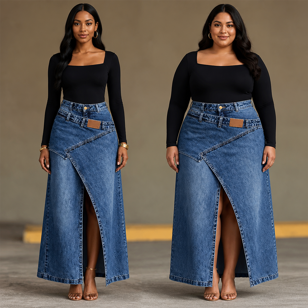 SuraDenim™ Maxi Skirt — Command Every Room with Effortless, Head-Turning Confidence