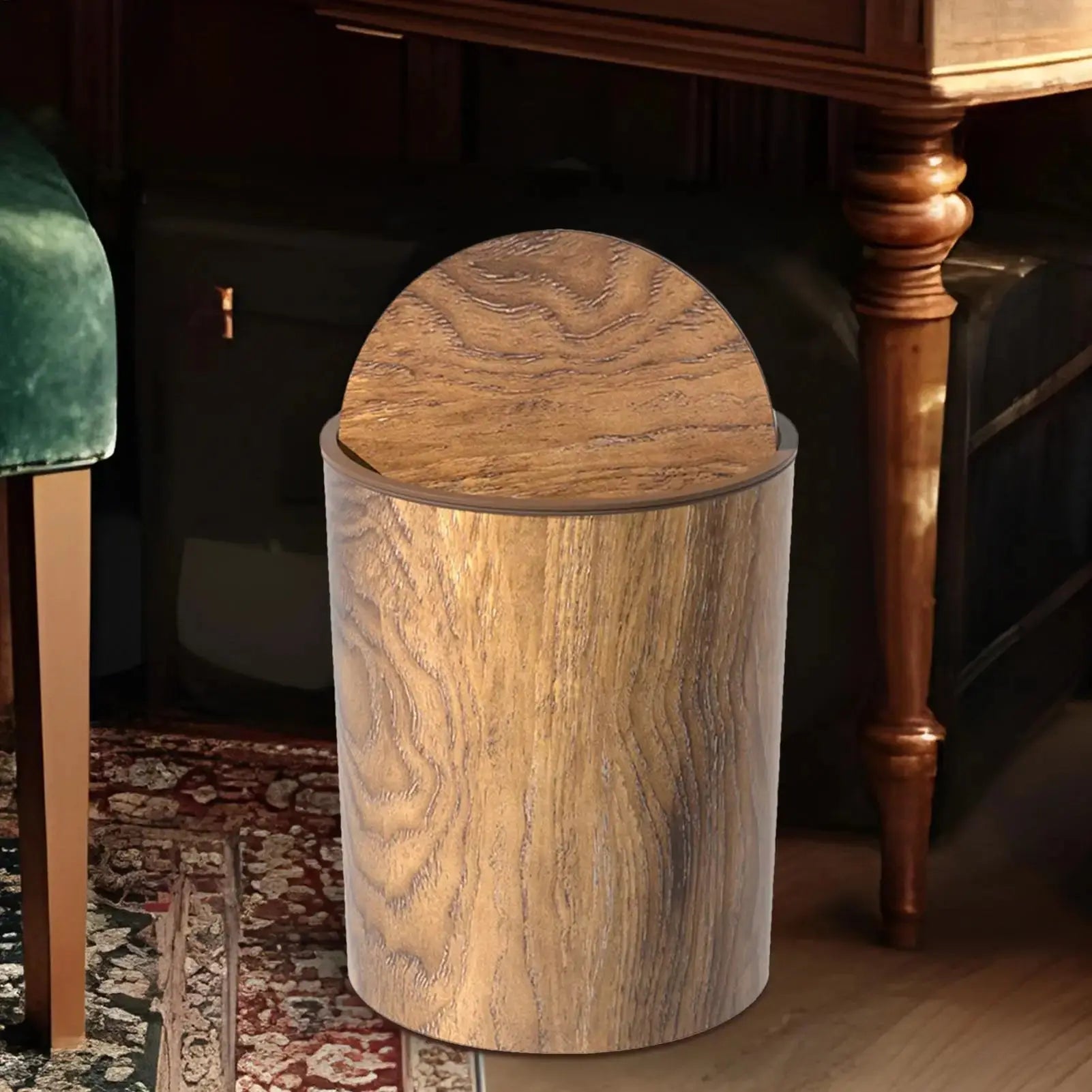Trash Bin with Swing Lid | Wood Appearance | Silent and Clean | HyggeBin