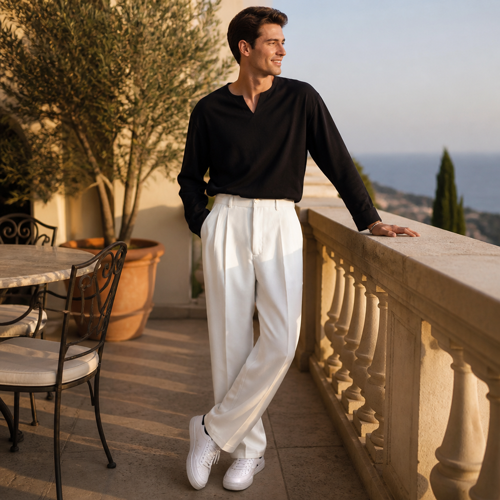 Marcello™ – High-Waisted Pleated Tailored Trousers with Relaxed Straight Leg
