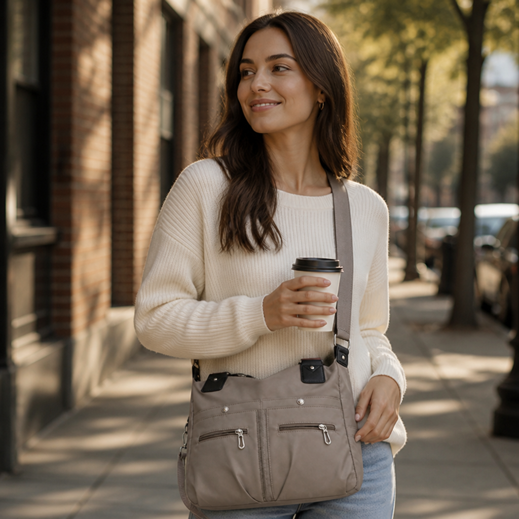 VeroStride™ – Soft Nylon Shoulder Bag with Detachable Crossbody Strap