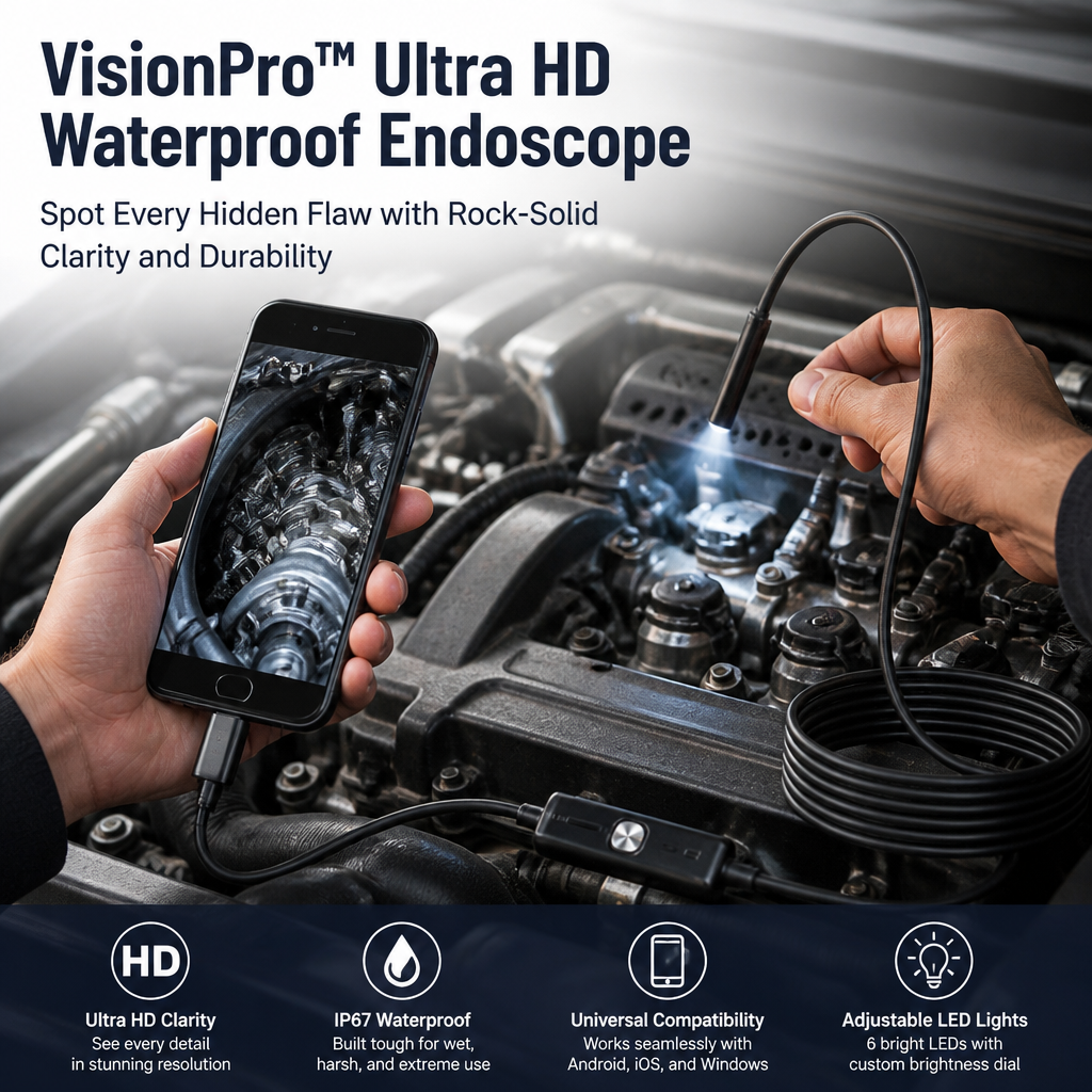 VisionPro™ Ultra HD Waterproof Endoscope — Spot Every Hidden Flaw with Rock-Solid Clarity and Durability