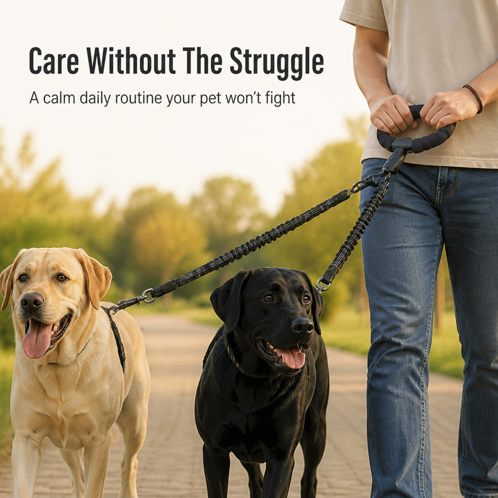 VersaTether™ — Effortless, Tangle-Free Control for Happier, Calmer Walks with Two Dogs