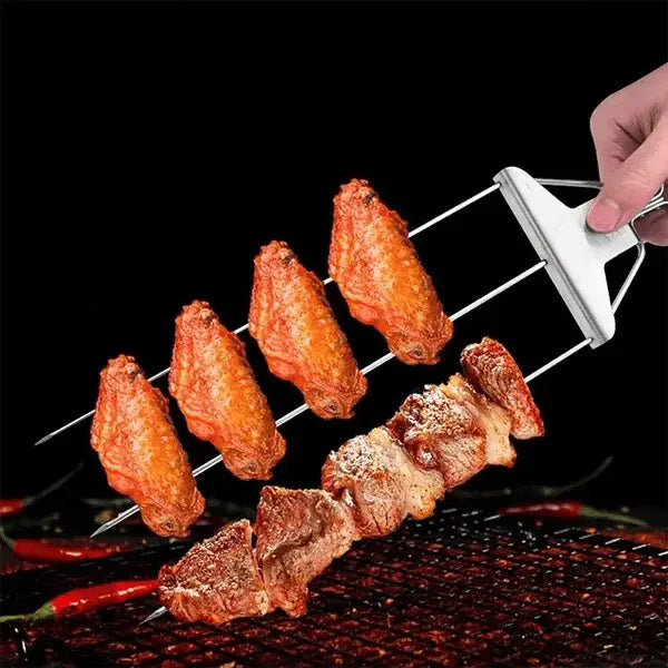 Stainless Steel BBQ Skewer | Double-Tine Design | Slide Scraper for Easy Cleaning | SpießPro