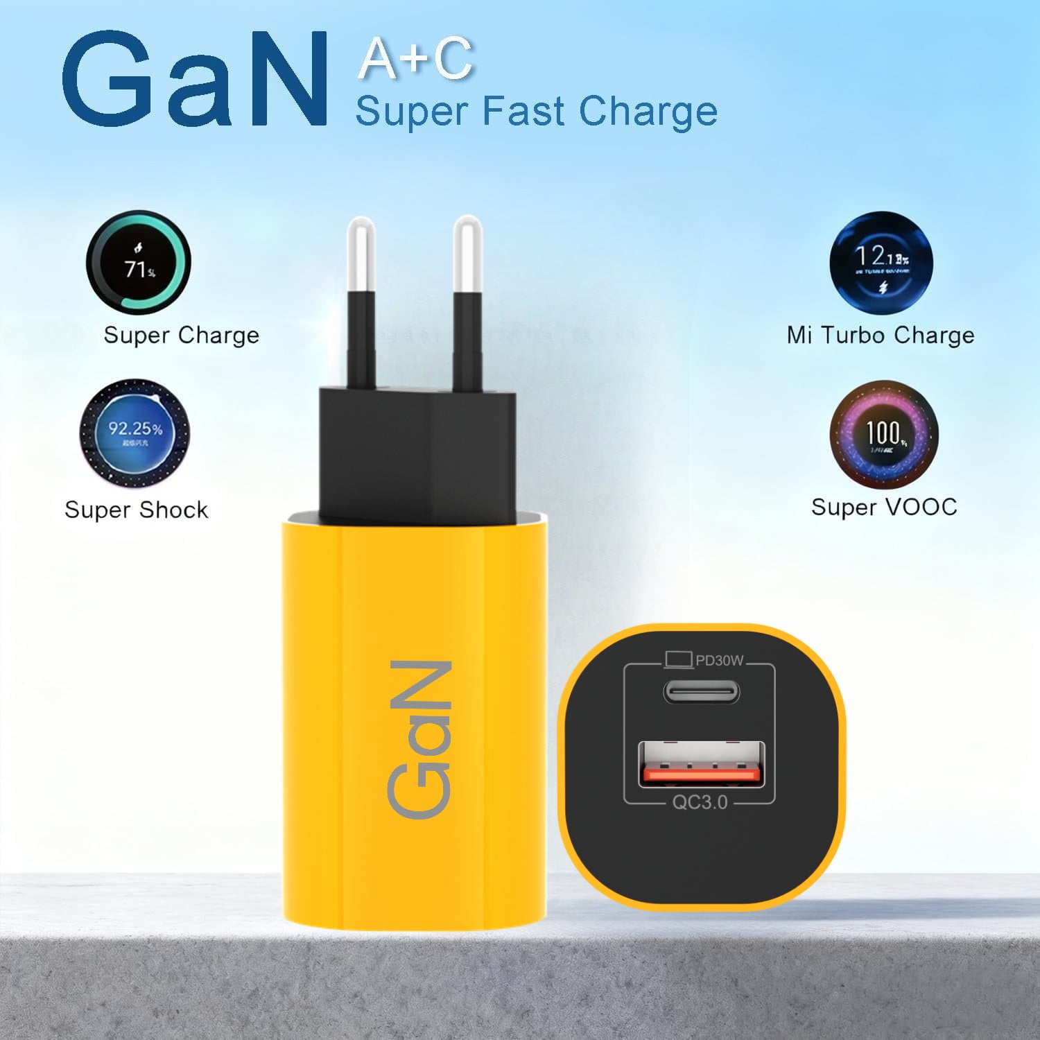 30W Dual-Port USB-C Charger with GaN Technology