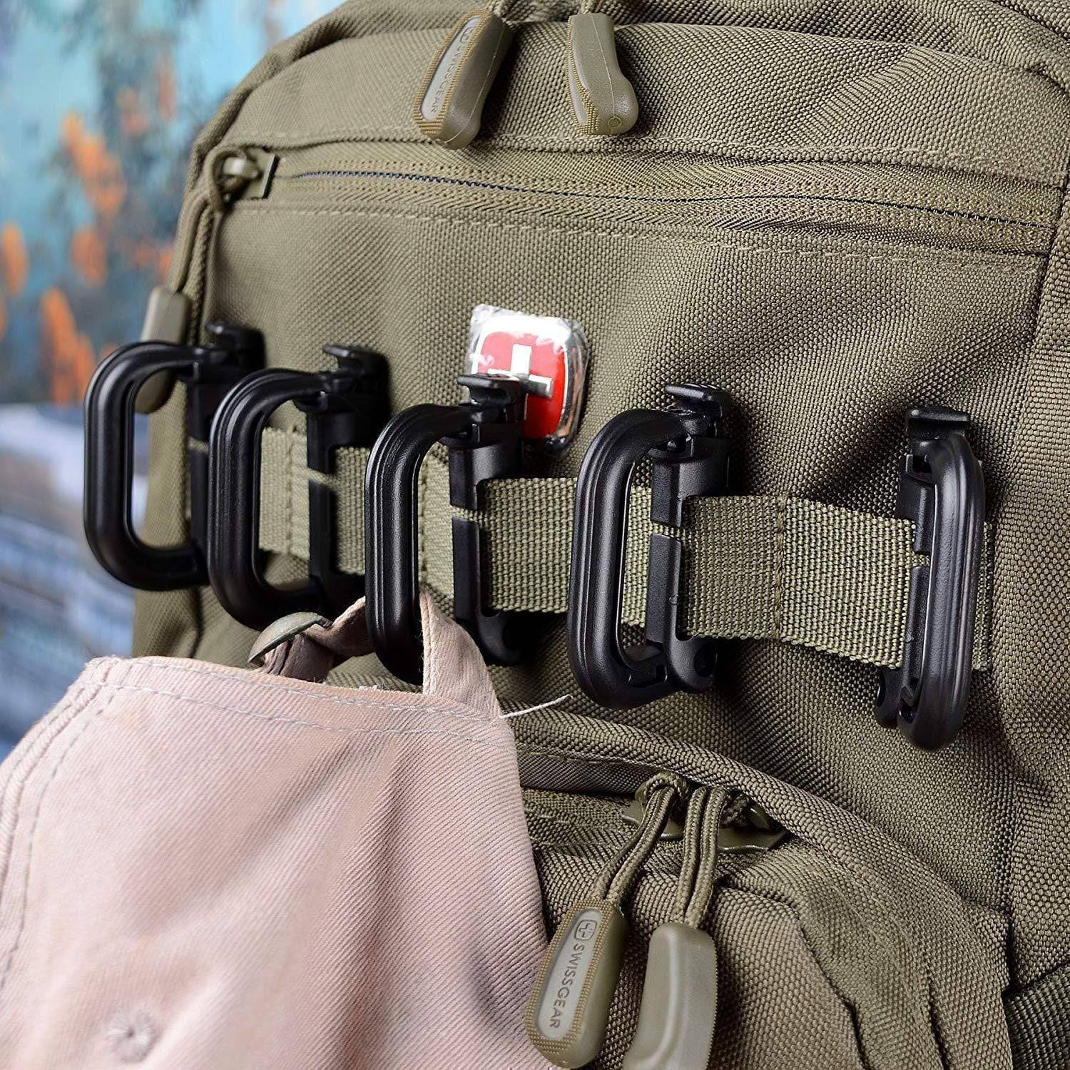 Set of 10 Locking D-Ring Clips for Molle Webbing