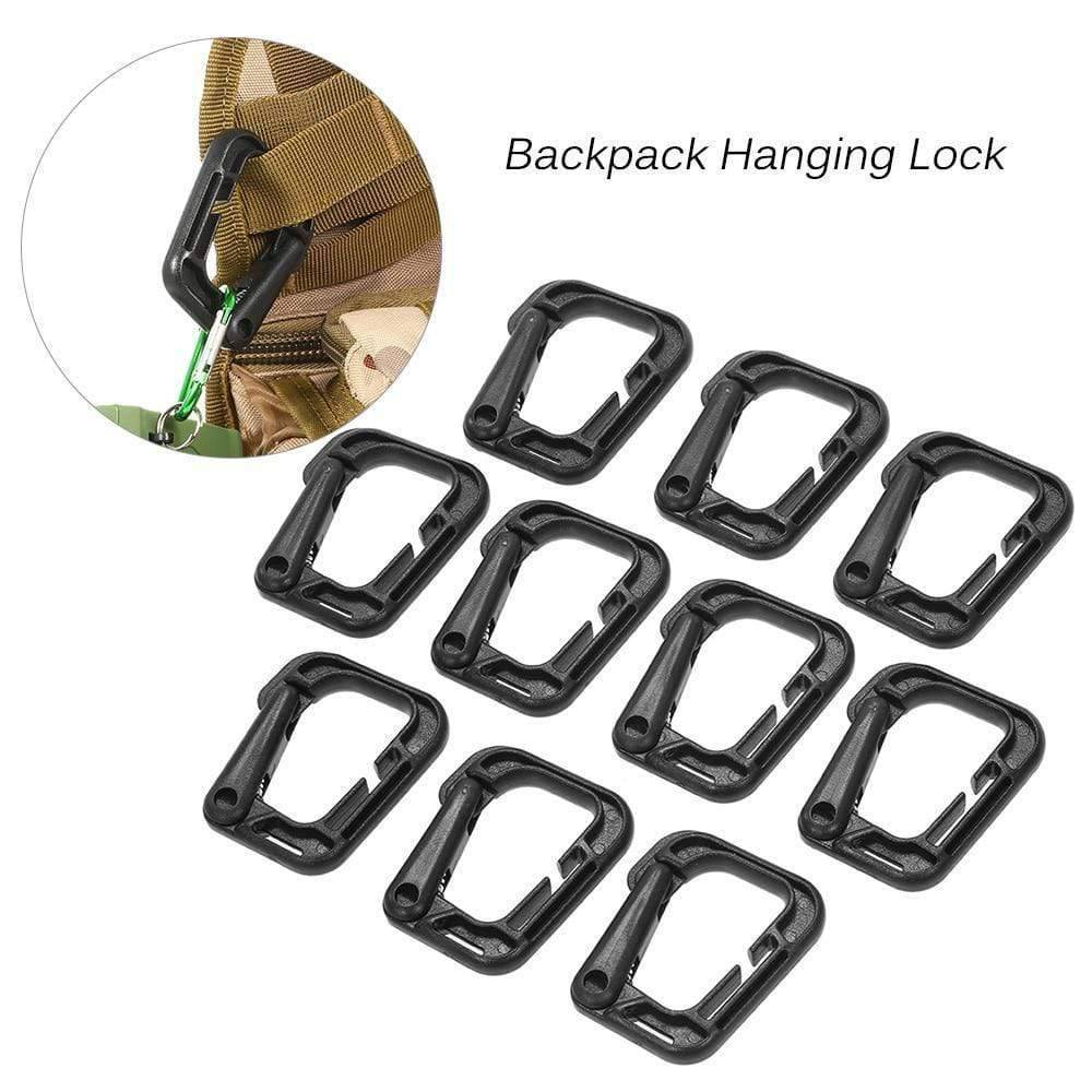 Set of 10 Locking D-Ring Clips for Molle Webbing