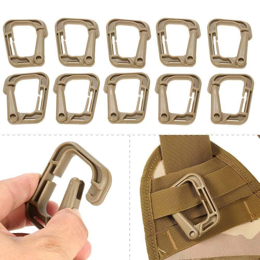 Set of 10 Locking D-Ring Clips for Molle Webbing