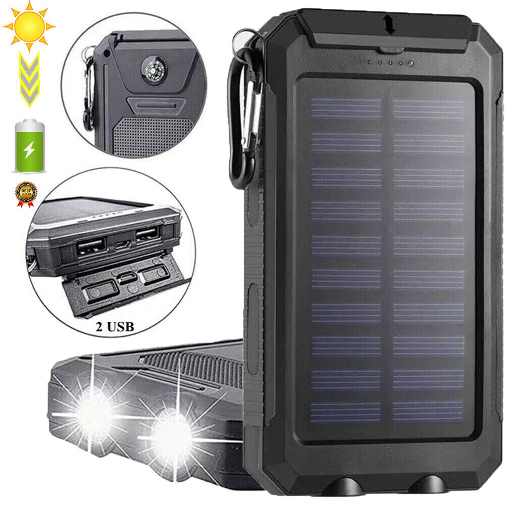 Solar Charger 10,000mAh with Dual USB Ports and LED Light