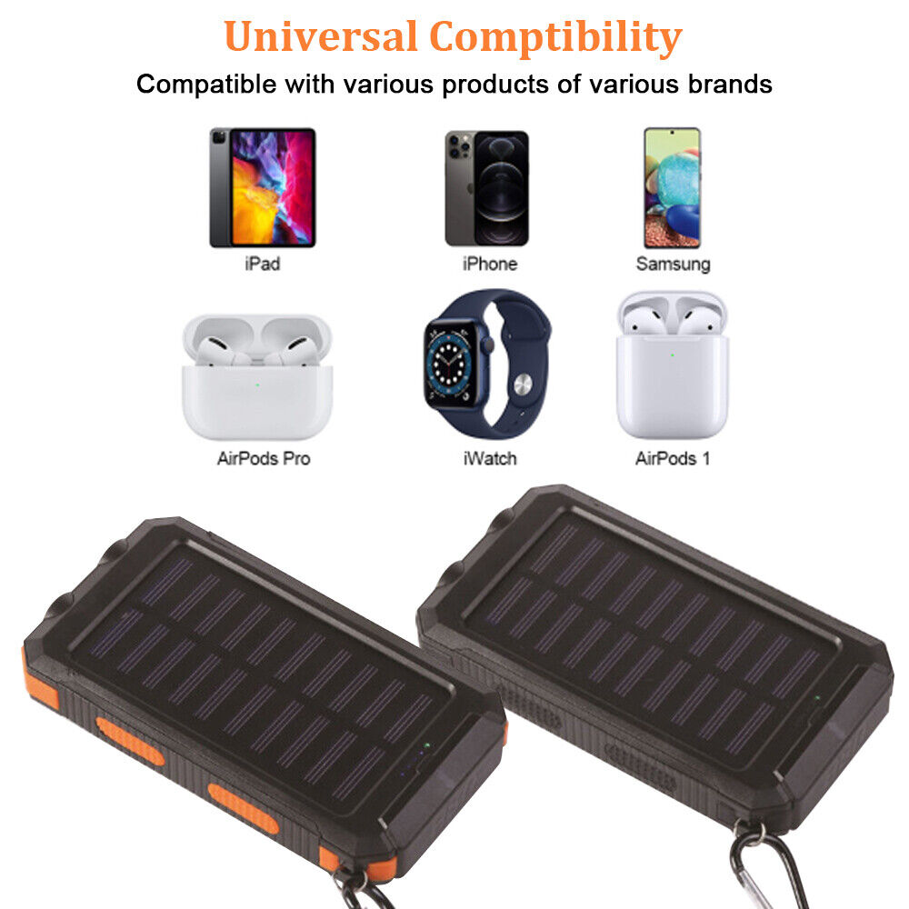 Solar Charger 10,000mAh with Dual USB Ports and LED Light