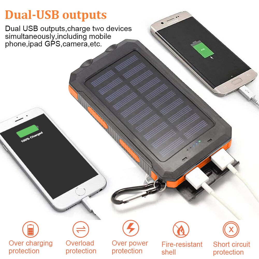 Solar Charger 10,000mAh with Dual USB Ports and LED Light