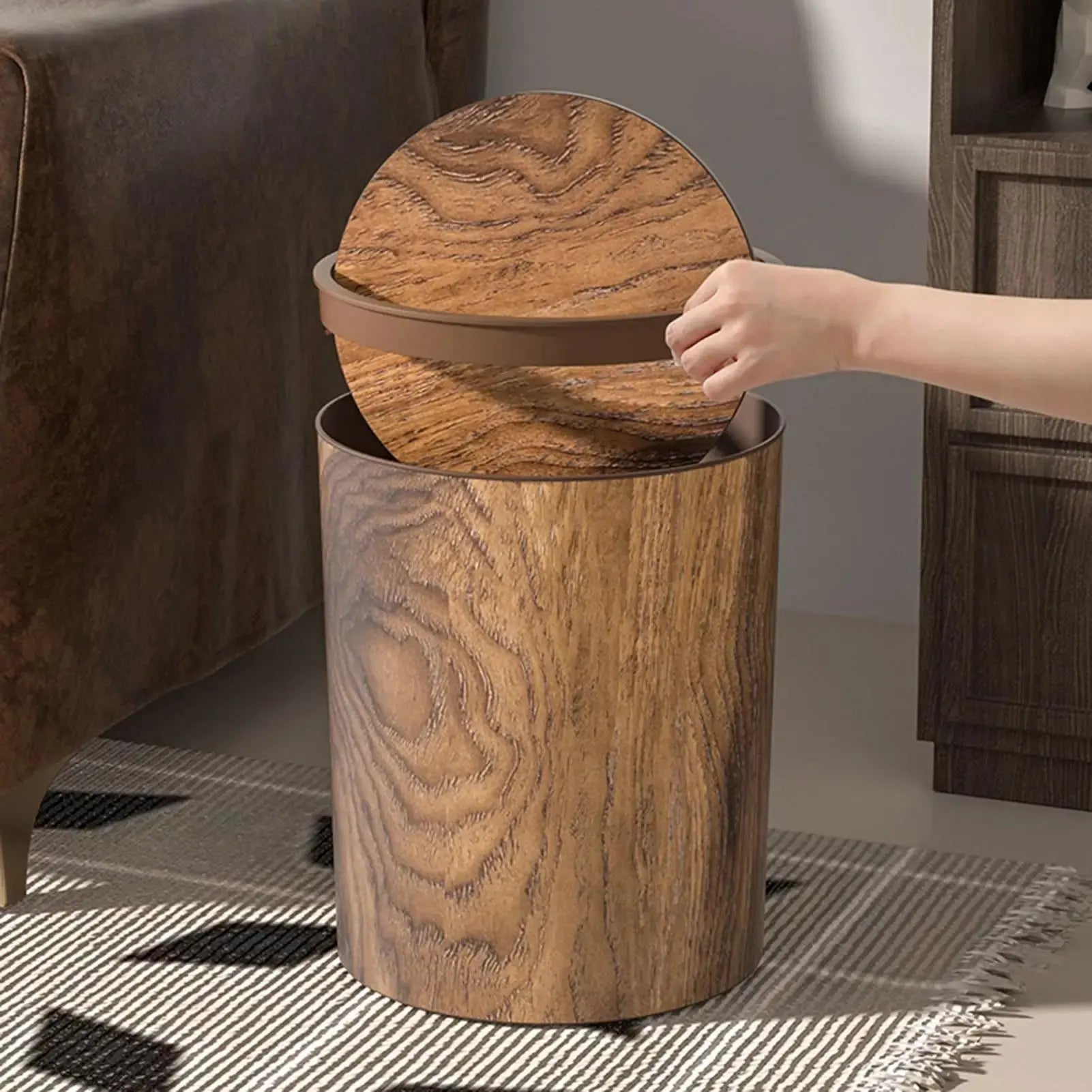 Trash Bin with Swing Lid | Wood Appearance | Silent and Clean | HyggeBin