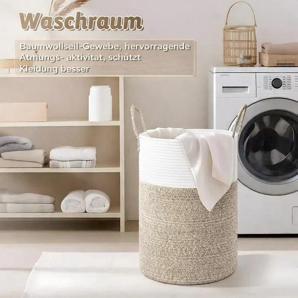 Collapsible Cotton Basket | 60L Laundry Hamper | Trendy Storage | RopeBasket