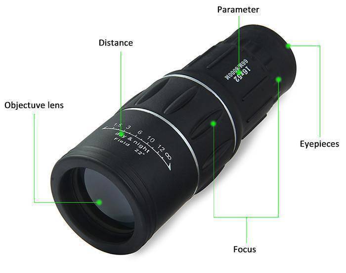 52mm Dual Focus Monocular Telescope with 16x Magnification
