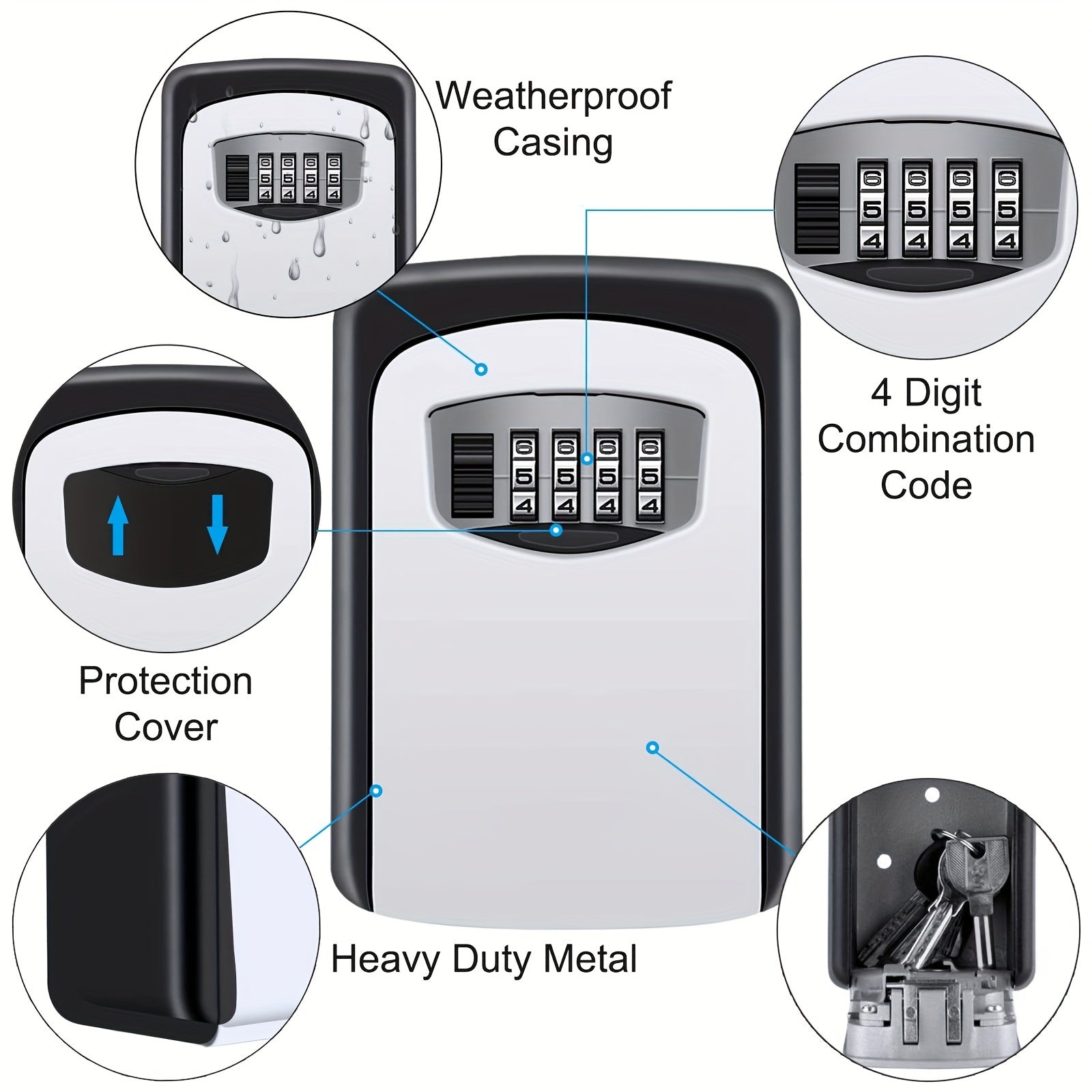 Outdoor Key Safe with Combination Lock and Cover