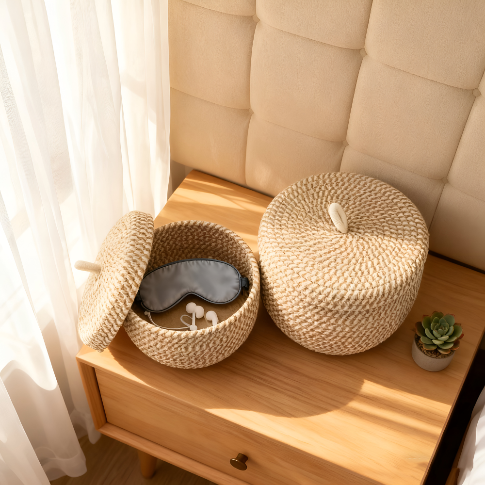 Handwoven Storage Basket | Round Woven Basket | Boho Style | CasaWeave