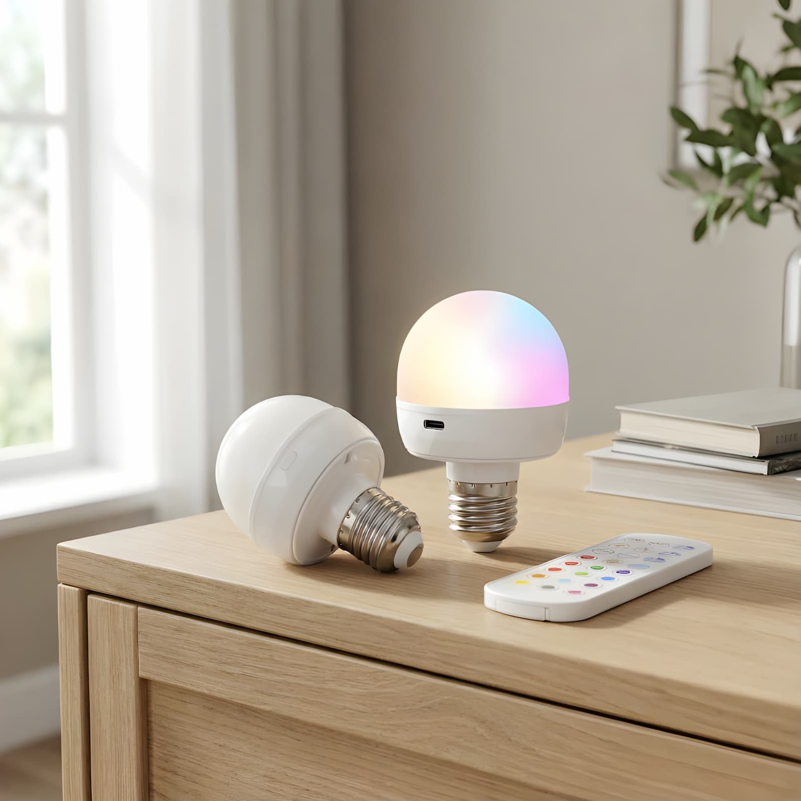 Rechargeable E27 RGB LED Lamp with Remote Control – Wire-Free Setup