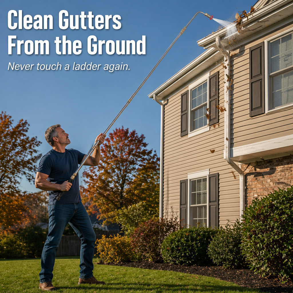 SkySweep™ — Blast Gutters, Siding & Second-Story Grime Without Climbing a Ladder