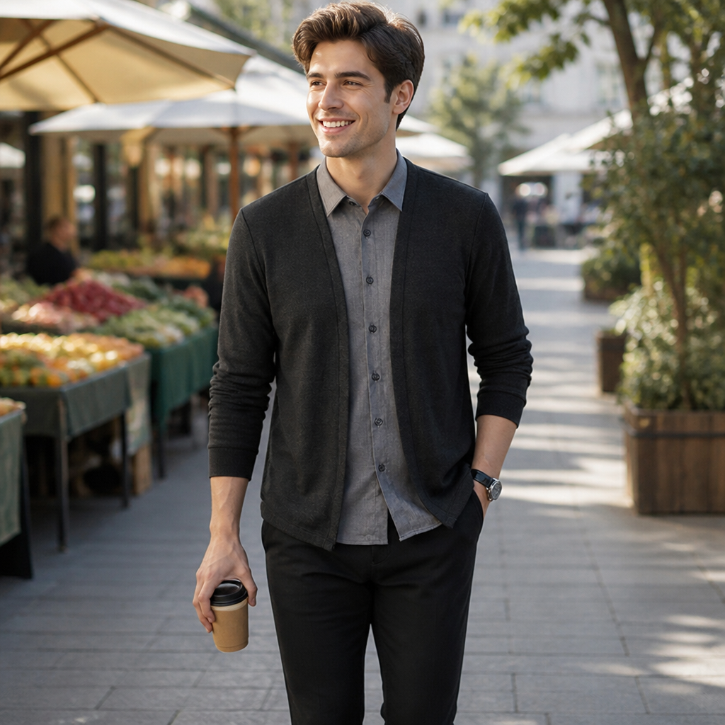ApexForm™ – Slim-Fit 2-in-1 Knit Shirt with Layered Cardigan Look