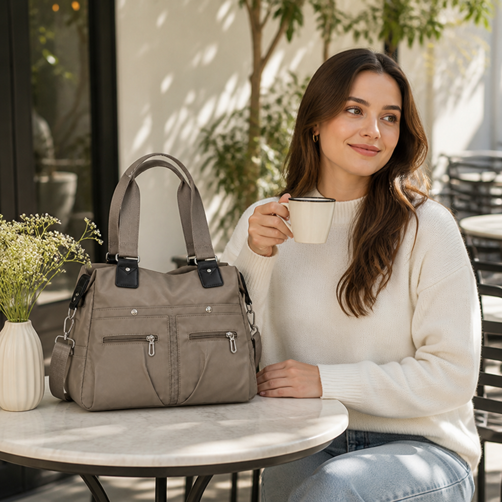 VeroStride™ – Soft Nylon Shoulder Bag with Detachable Crossbody Strap