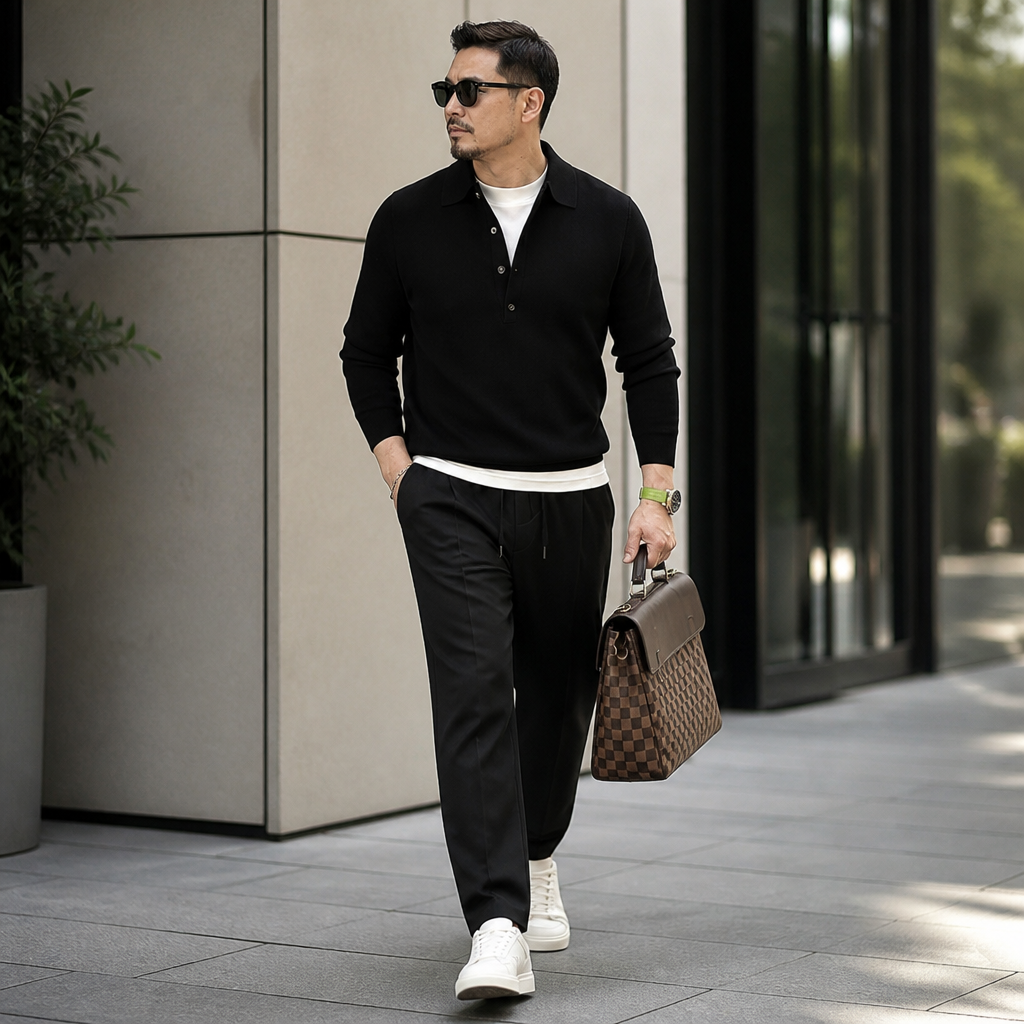 ValorWeave™ – Tailored Knit Polo with Spread Collar & Button Placket