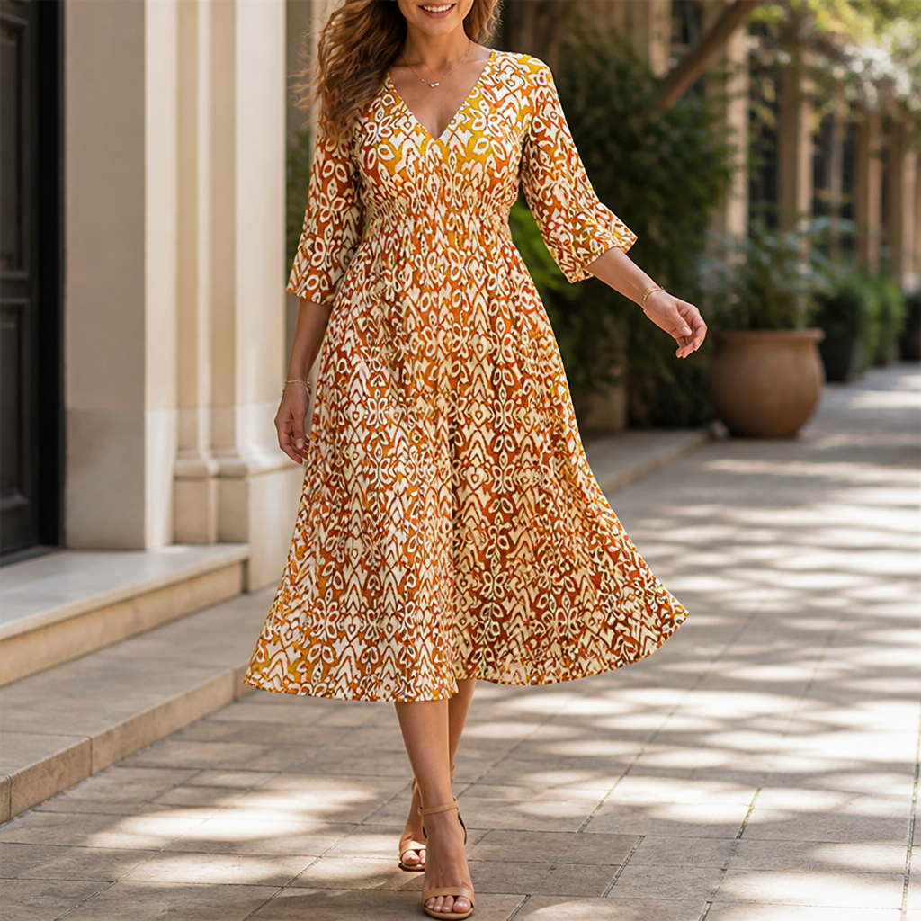 CelestialAura™ Floral V-Neck Dress — Flaunt Your Curves with Effortless Elegance and All-Day Comfort
