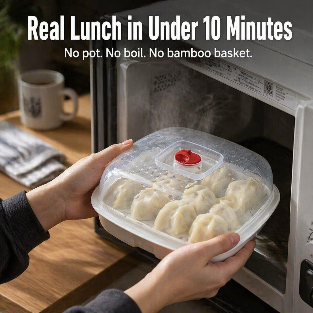 VaporLux™ — Steam Dumplings, Fish & Veggies Right in Your Microwave