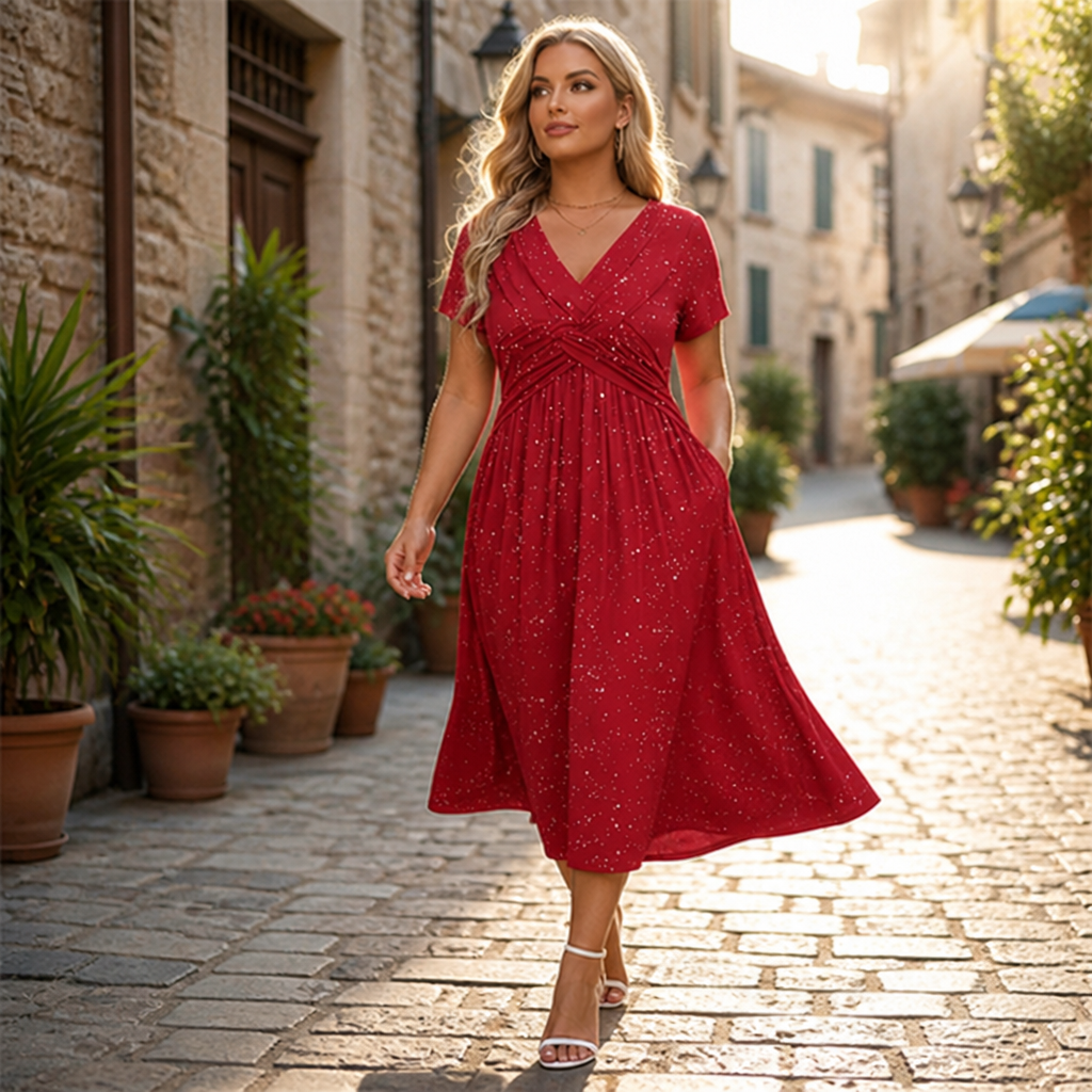LuminaCurve™ Twisted V-Neck Dress — Own Every Curve with Effortless Elegance and Hidden Freedom