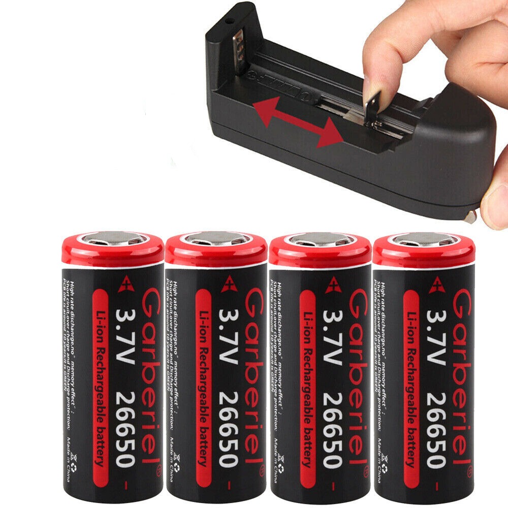 2-Pack 3.7V Rechargeable Flat Top Lithium-ion Batteries 26650
