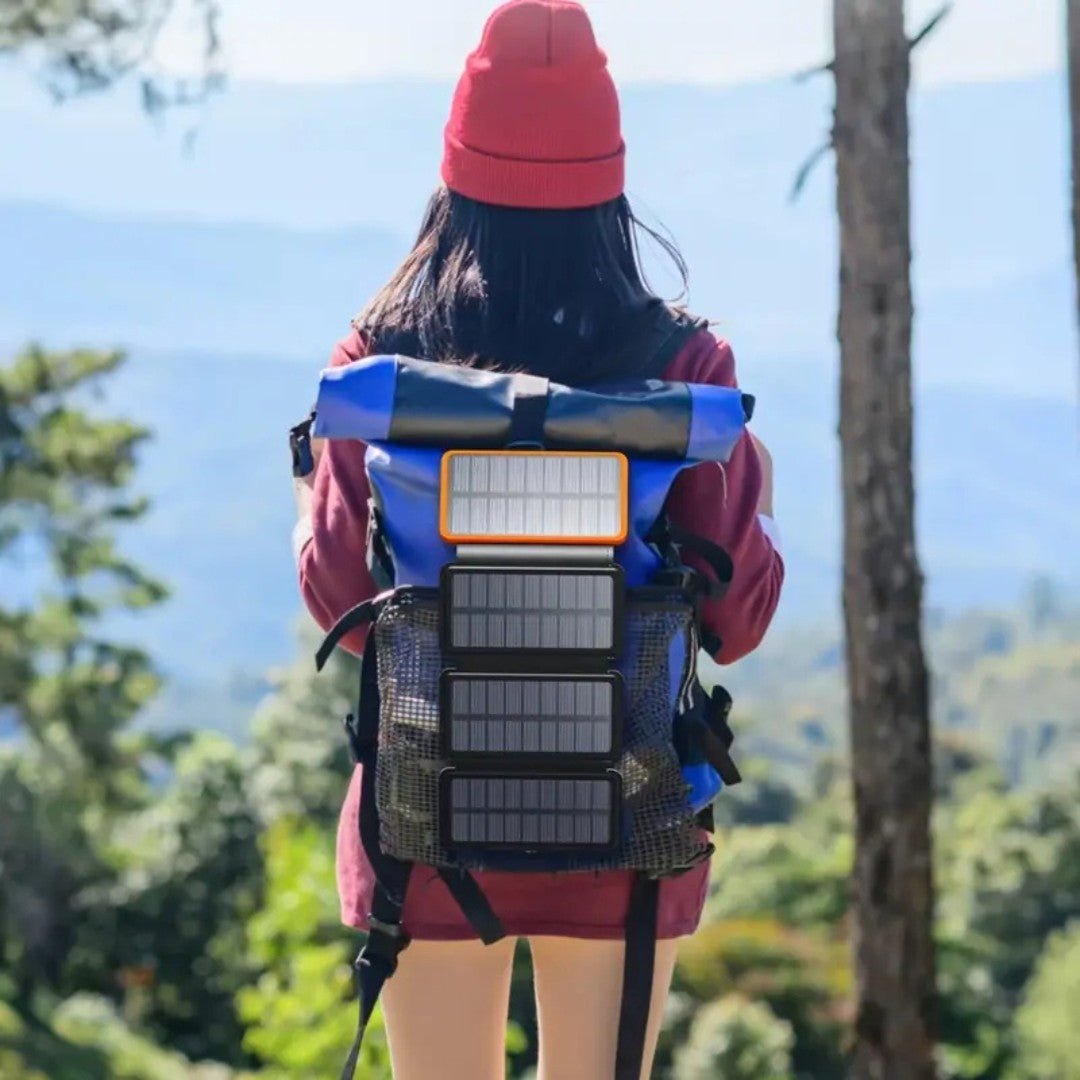 Dual USB Solar Charging Bank with 20,000mAh Capacity and LED Light