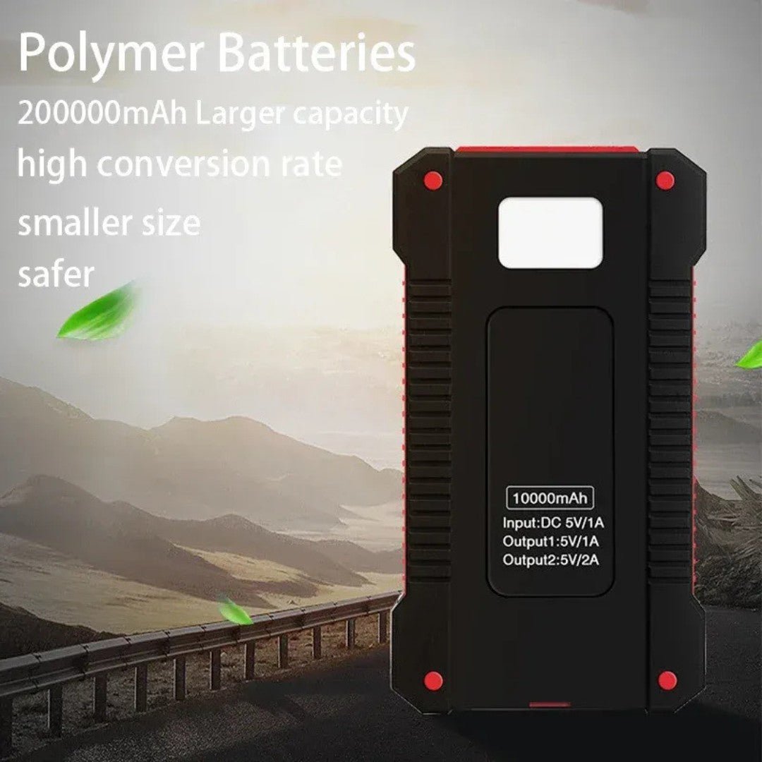 Dual USB Solar Charging Bank with 20,000mAh Capacity and LED Light