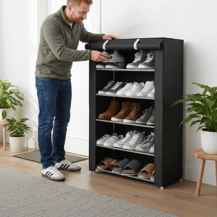 Freestanding Shoe Organizer | Dustproof Cover | No-Tool Assembly | ShoeGuard