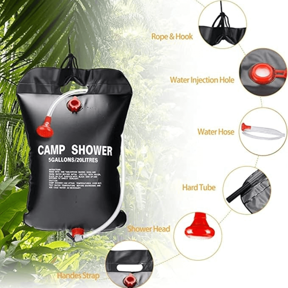 Portable 20L Solar Shower for Camping and Outdoor Activities