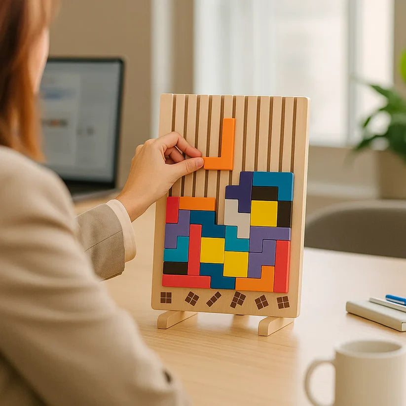 Wooden Tetris Puzzle Tray – An Ideal Mind Break for Your Workspace