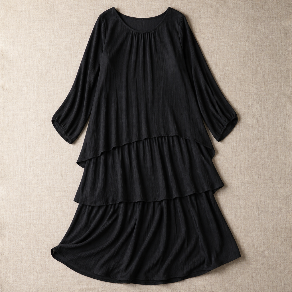 VeroLuxe™ – Flowy Tiered Maxi Dress with Cape Sleeves