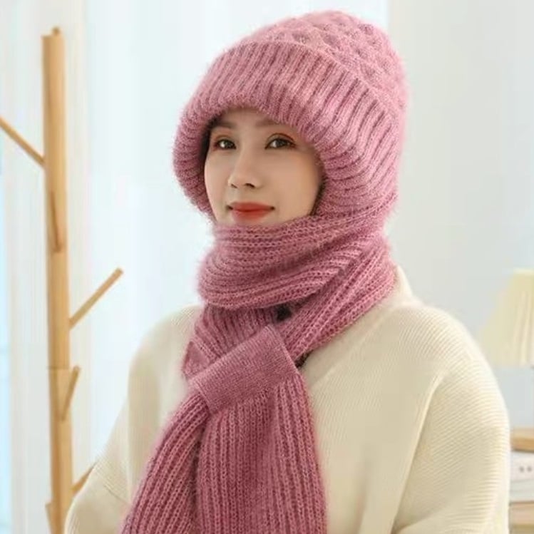 Warm Hat Scarf Set with Built-in Face and Ear Protection