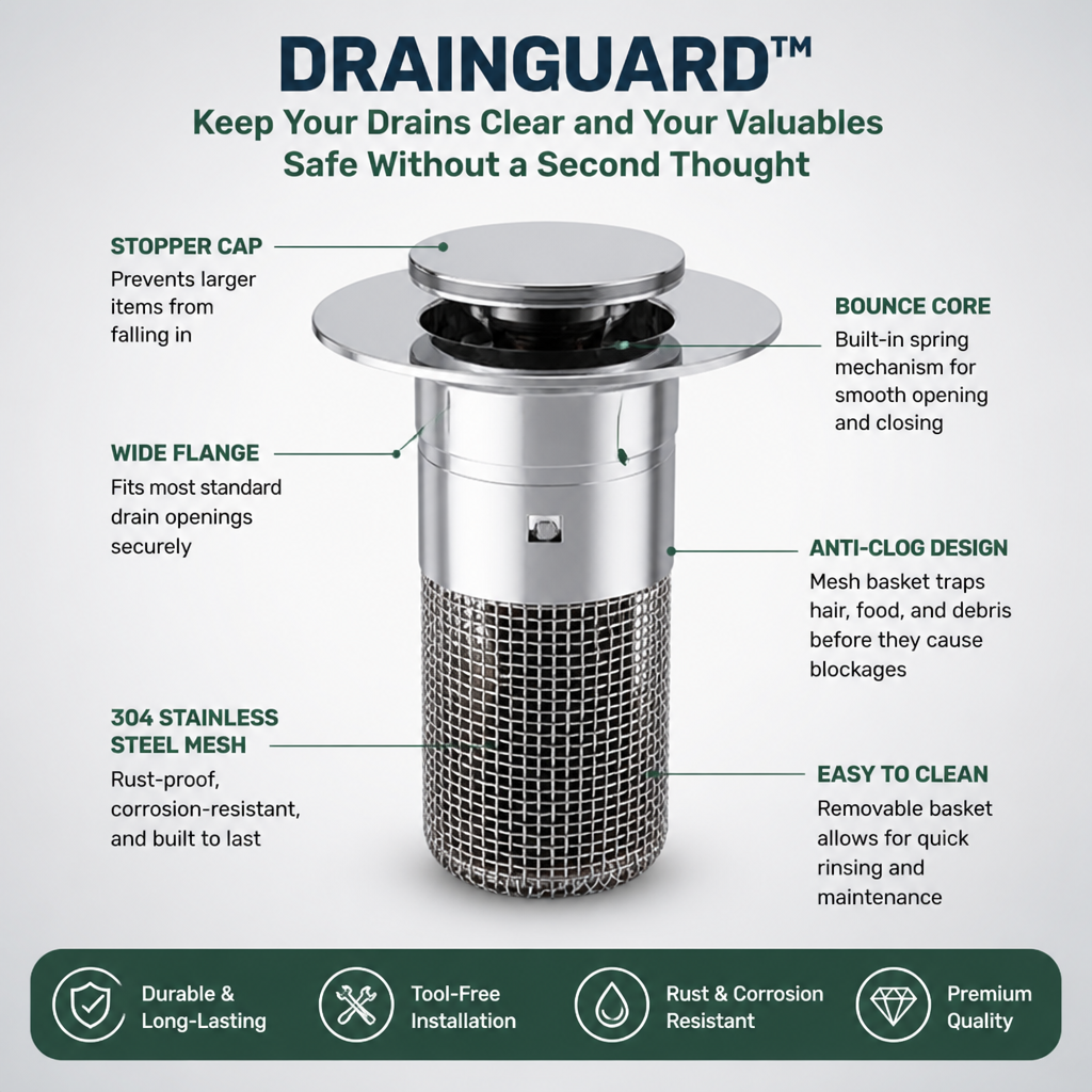 DrainGuard™ — Keep Your Drains Clear and Your Valuables Safe Without a Second Thought