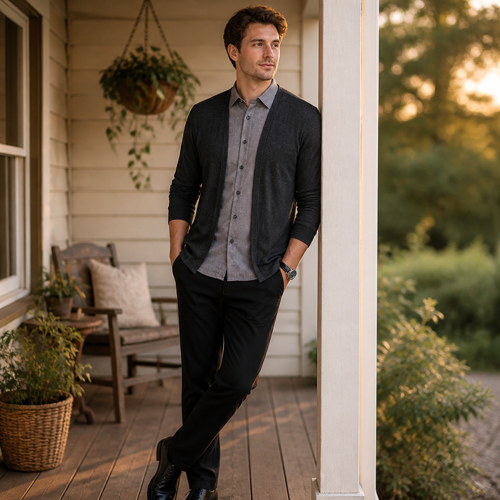 ApexForm™ – Slim-Fit 2-in-1 Knit Shirt with Layered Cardigan Look