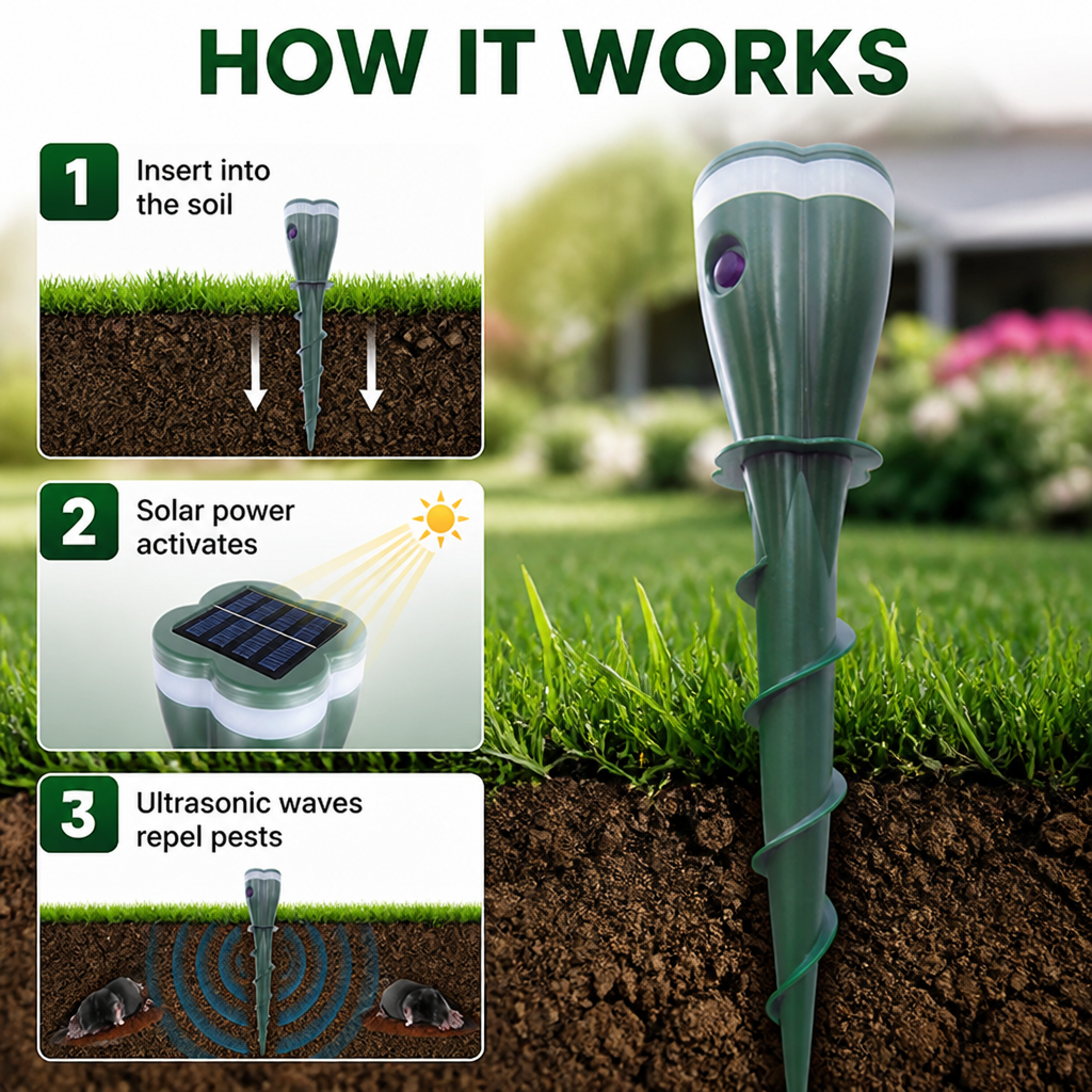 TerraGuard™ — Silent, Solar-Powered Shield That Saves Your Garden from Burrowing Pests