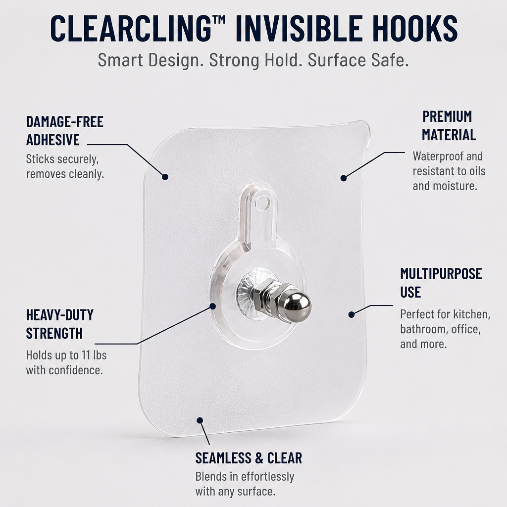 ClearCling™ Invisible Hooks — Instantly Organize Without a Single Wall Mark or Mess
