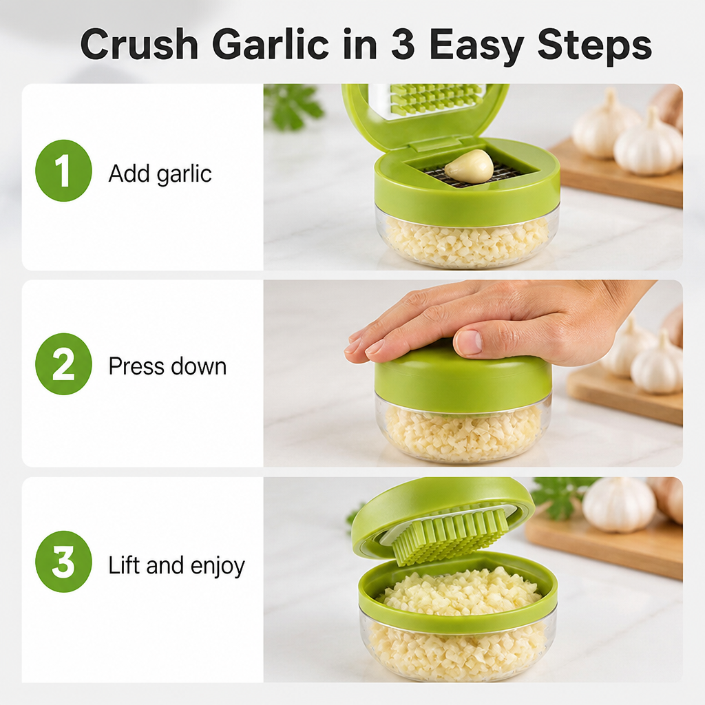 SwiftSlice™ — Crush Garlic Fast Without the Mess or Smell Every Time