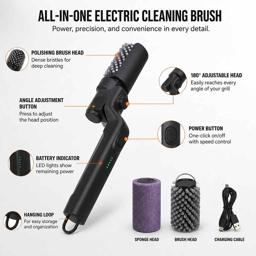 GrillBliss™ — Effortless Power That Makes Cleaning Your Grill a Breeze