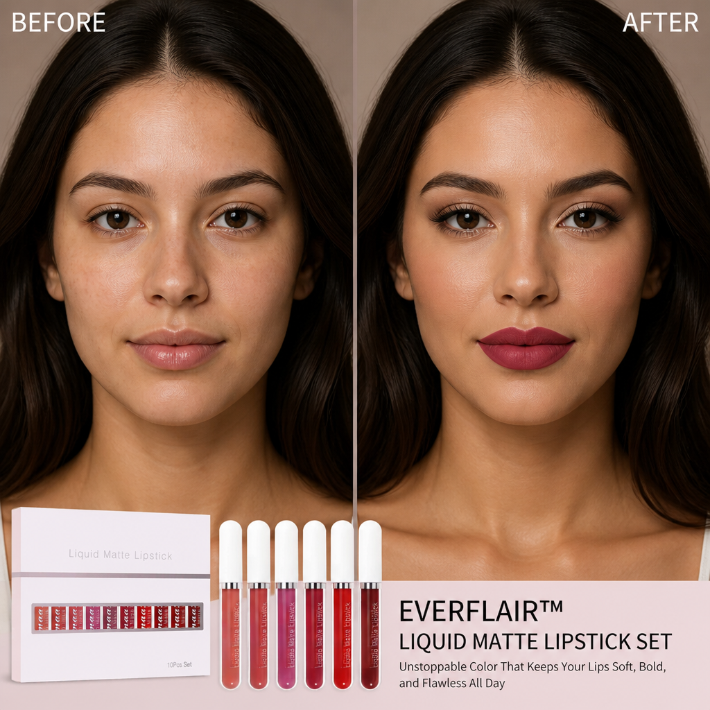 EverFlair™ Liquid Matte Lipstick Set — Unstoppable Color That Keeps Your Lips Soft, Bold, and Flawless All Day