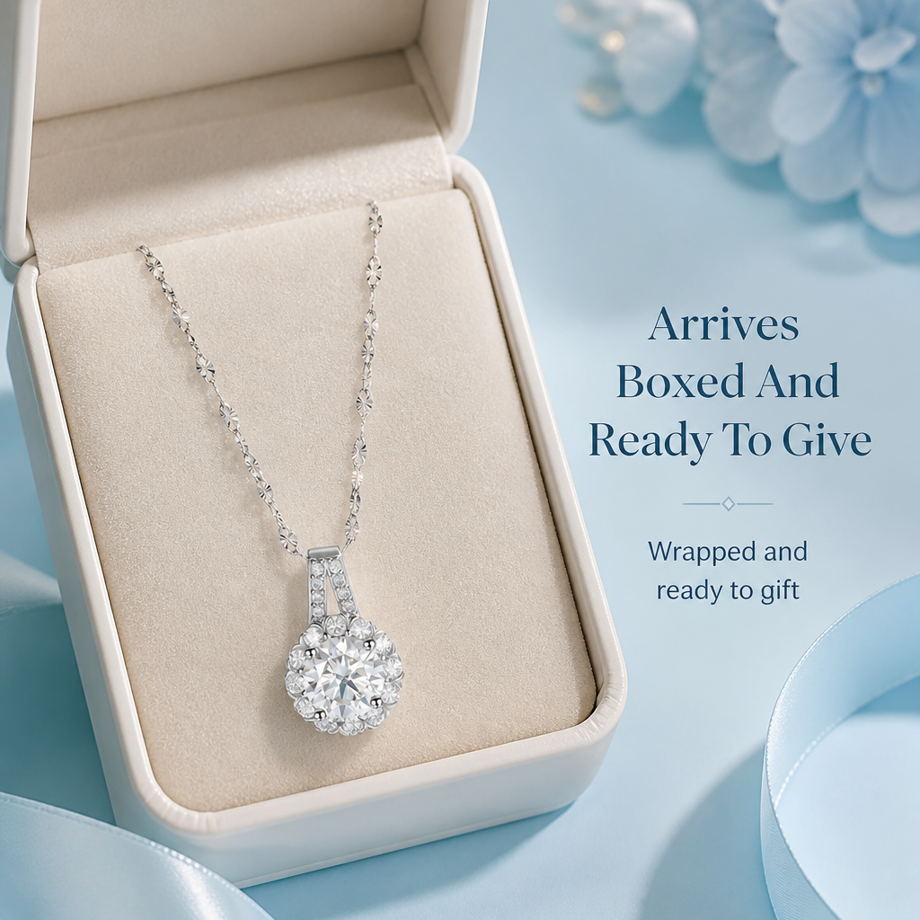 LumaRay™ – Brilliant-Cut Floral Halo Pendant Necklace in Sterling Silver