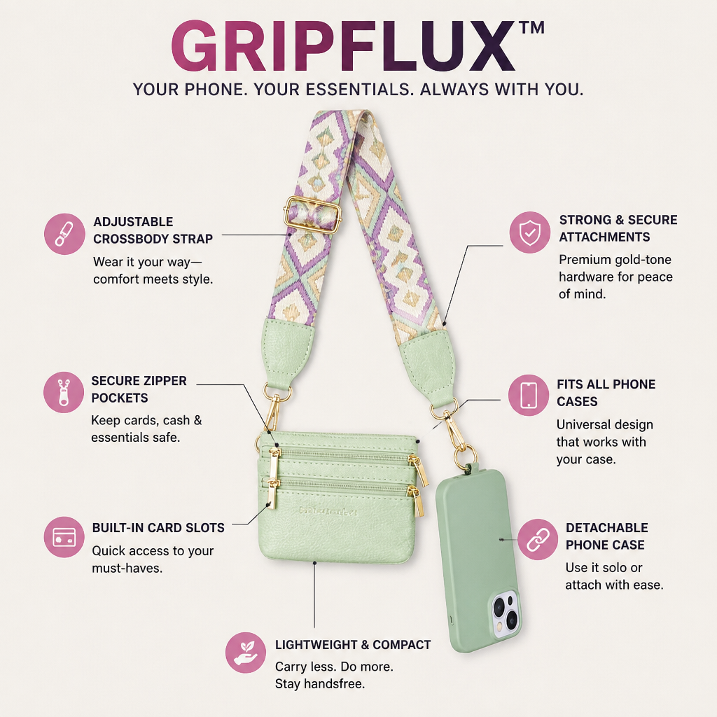GripFlux™ — Move Light, Stay Handsfree, and Own Every Moment with Confidence
