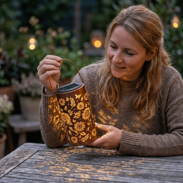 Solar garden lamp featuring sunflower design