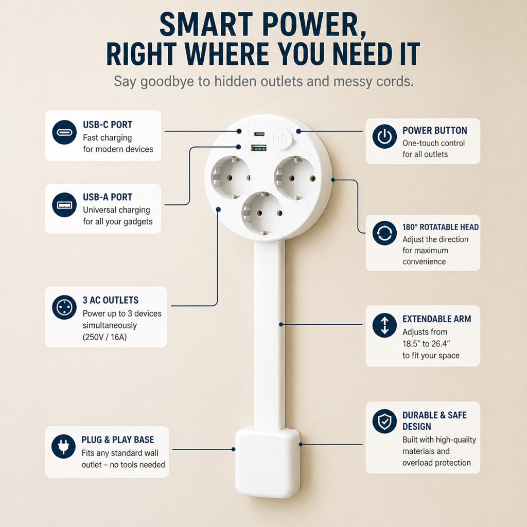 VoltEase™ — Effortless Power Access That Ends Your Outlet Struggles