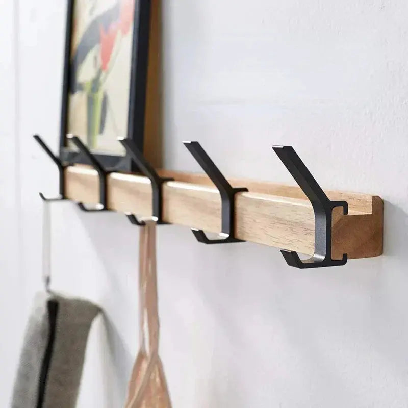 Wall-Mounted Coat Rack | Metal and Wood | Compact Space-Saver | Holmika