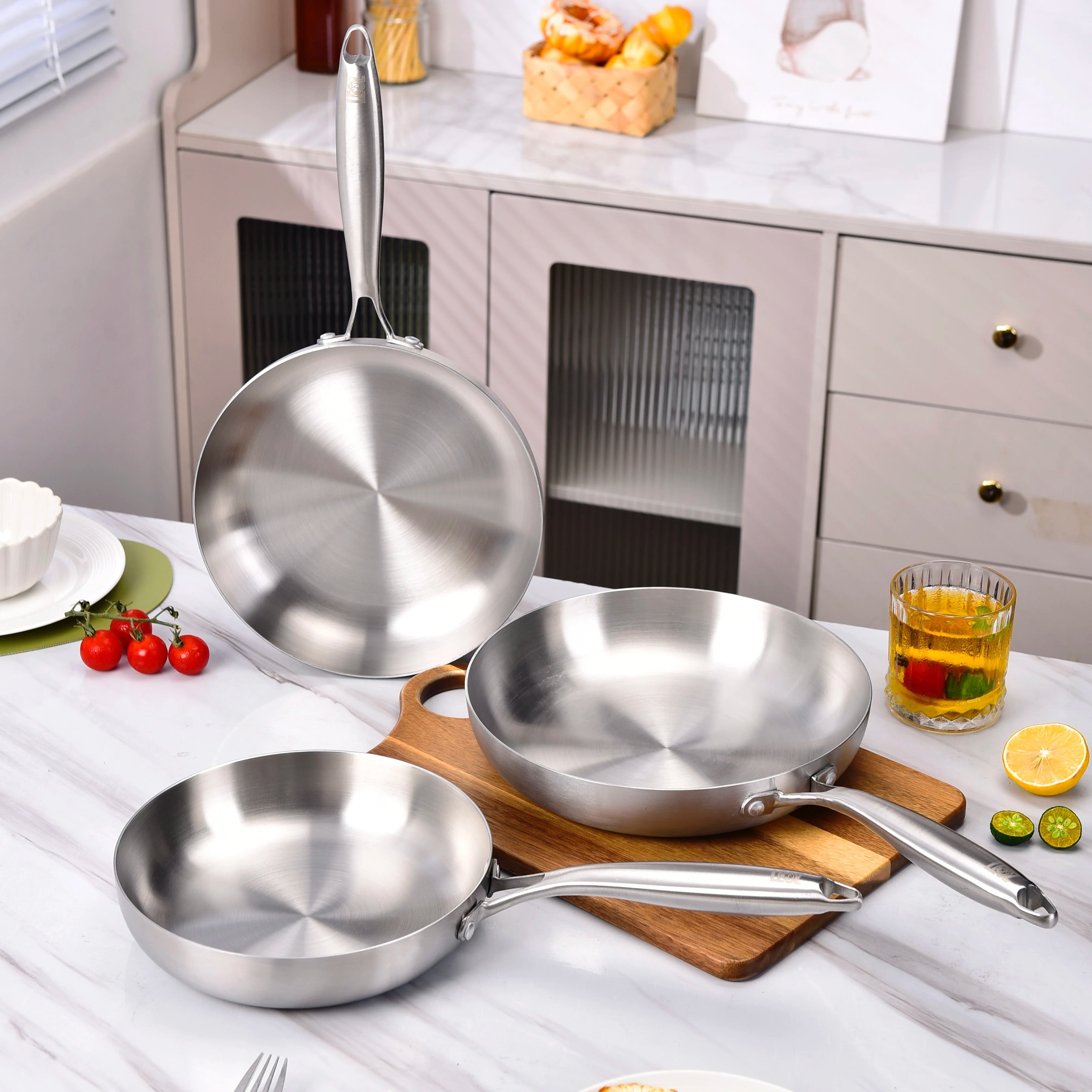 3-Piece Stainless Steel Frying Pan Set – Induction Compatible